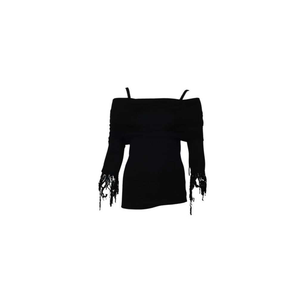 Isa Arfen Off-shoulder Sequin Detail Top in Black Wool